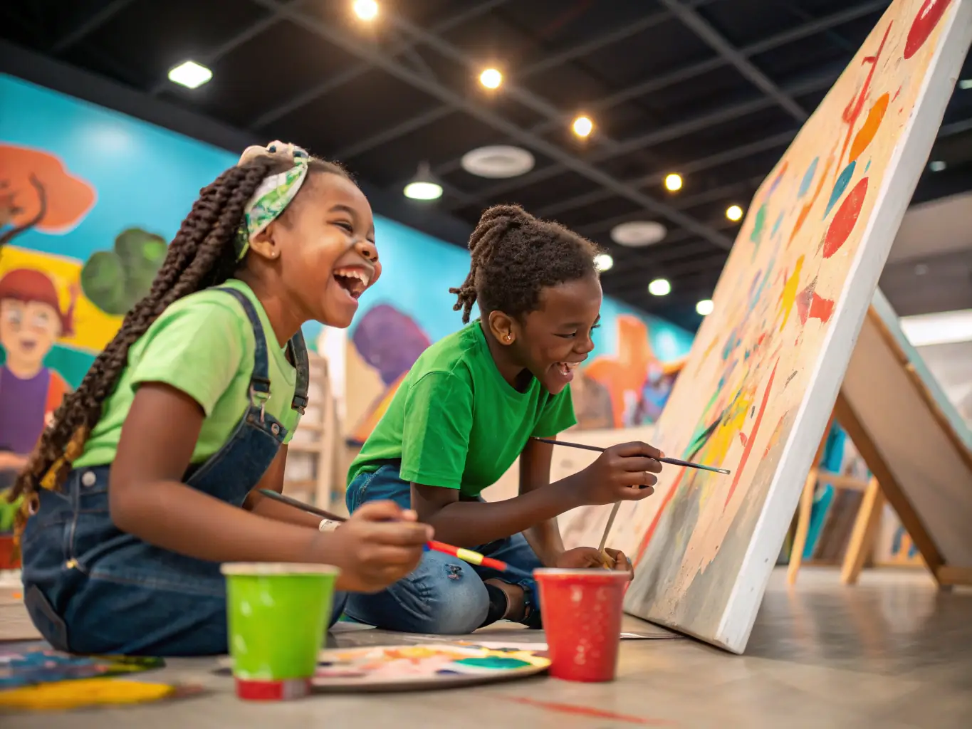 A vibrant image of children participating in an art workshop, showcasing creative expression and skill-building activities.