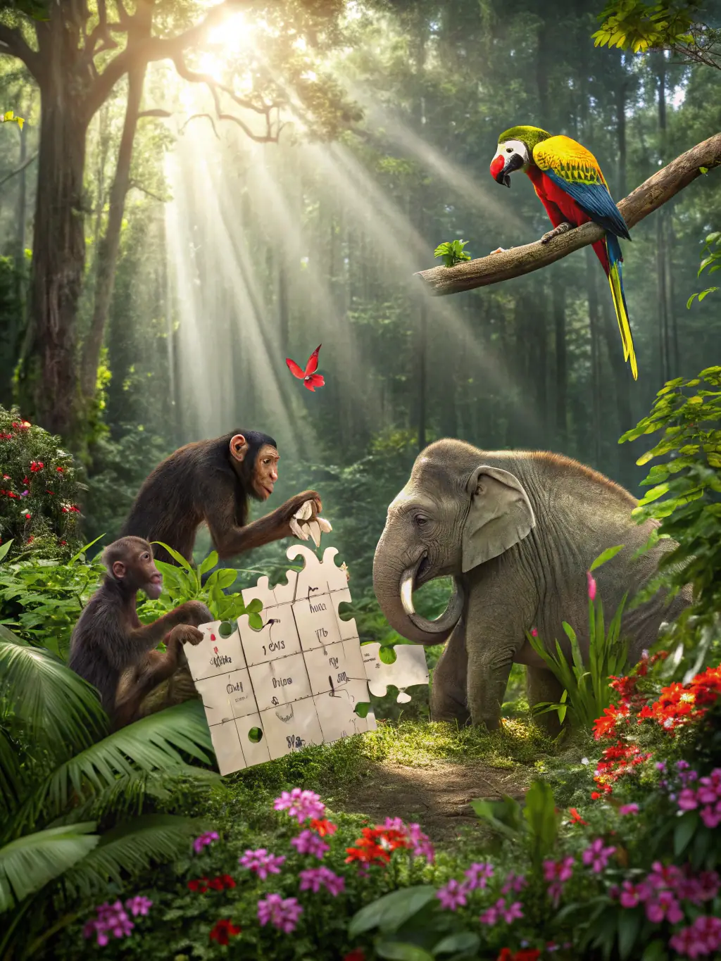 A serene image of a diverse group of animals peacefully coexisting in a spacious, natural habitat within the refuge, highlighting the sanctuary's commitment to animal welfare.