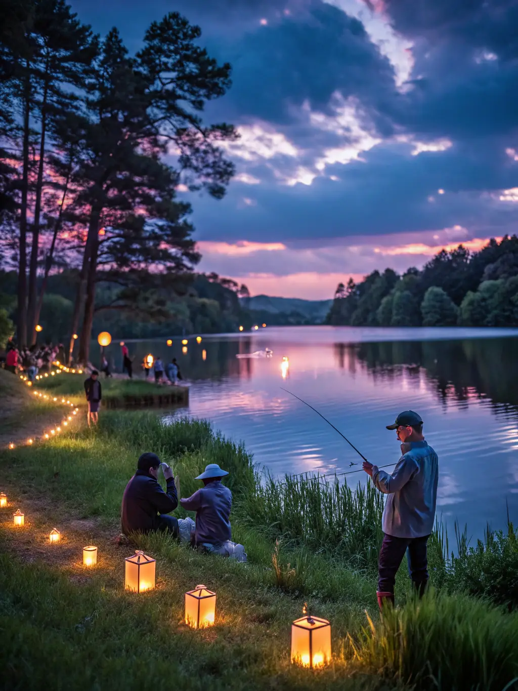 A photo of experienced anglers demonstrating advanced fishing techniques during a skill development workshop at L'ETANG AMICUS.